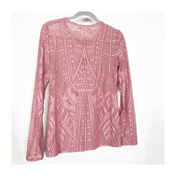 Bcbgmaxazria Top Womens Medium Agda Pink Long Sleeve Lace Blouse shirt  NWT fall - Picture 3 of 7